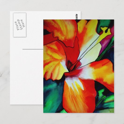 Oranje Hibiscus tropische bloem waterverf kunst Briefkaart (Voorkant / Achterkant)