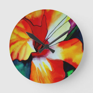 Oranje Hibiscus tropische bloem waterverf kunst Ronde Klok