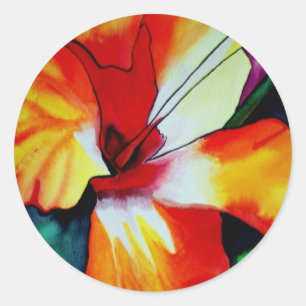 Oranje Hibiscus tropische bloem waterverf kunst Ronde Sticker