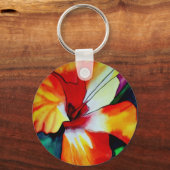 Oranje Hibiscus tropische bloem waterverf kunst Sleutelhanger (Voorkant)