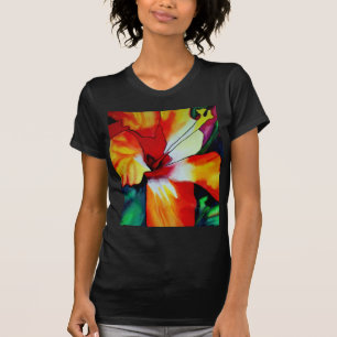 Oranje Hibiscus tropische bloem waterverf kunst T-shirt