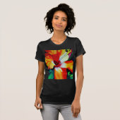 Oranje Hibiscus tropische bloem waterverf kunst T-shirt (Voorkant volledig)