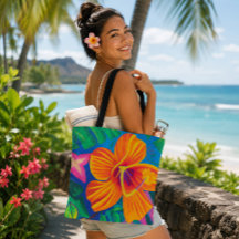 Oranje hibiscus Tropische boodschappentas