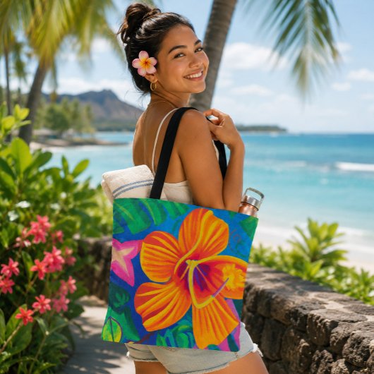 Oranje hibiscus Tropische boodschappentas Tote Bag