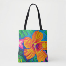 Oranje hibiscus tropische canvas tas