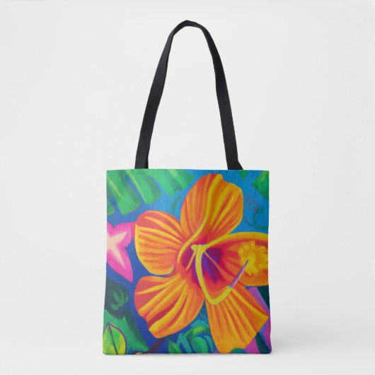 Oranje hibiscus tropische canvas tas (Voorkant)