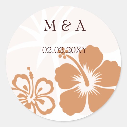 oranje hibiscus trouwstickers ronde sticker (Voorkant)