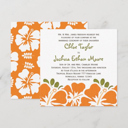 Oranje hibiscus Wedding-uitvindingen Kaart (Voorkant / Achterkant)