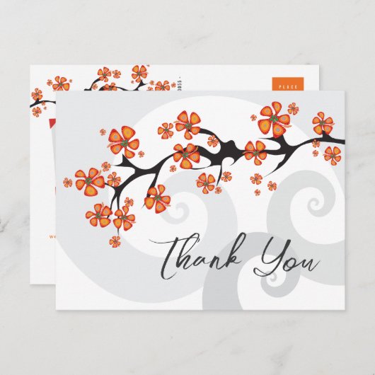 Oranje Hibiscus wervelt tropische bruiloft dank u Briefkaart (Voorkant / Achterkant)