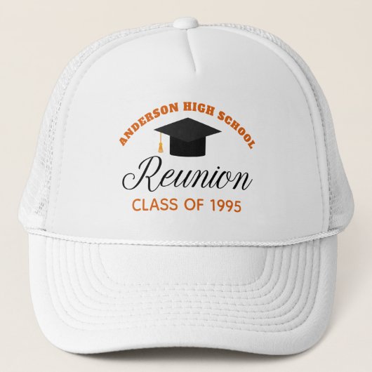 Oranje High School Reunion Party Custom Alumni Trucker Pet (Voorkant)