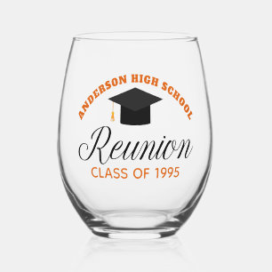 Oranje High School Reunion Party Custom Alumni Wijnglas Zonder Voet