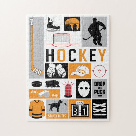 Oranje Hockey Elements Stick Puck Player Legpuzzel (Verticaal)