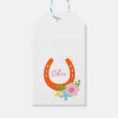 Oranje Hoefijzer Roze NAAM Bloemen Paardenstal Cadeaulabel (Voorkant)