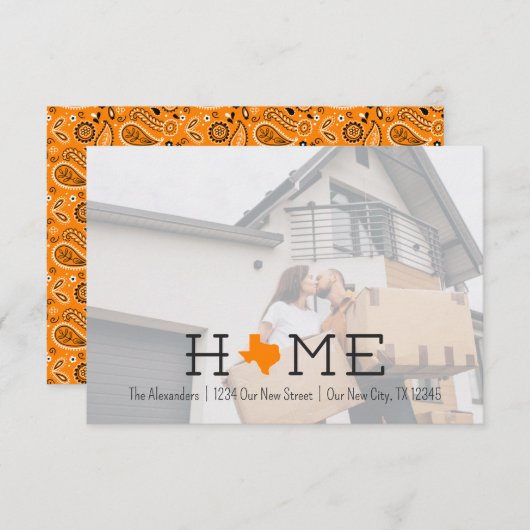 Oranje HOME Texas Moving Announement (Voorkant / Achterkant)
