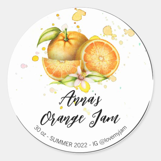 *~* Oranje Homemade Jelly Jam PReserves AP30 Ronde Sticker (Voorkant)