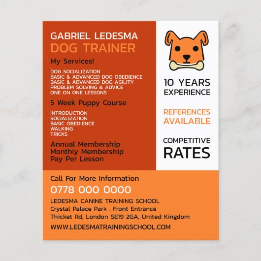 Oranje hond, Dog Trainer Adverteren Flyer (Voorkant)