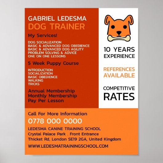 Oranje hond, Dog Trainer Adverteren Poster (Voorkant)