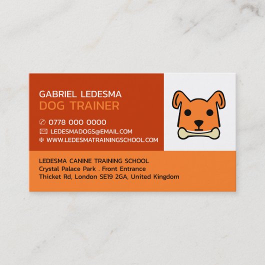 Oranje hond, Dog Trainer Visitekaartje (Voorkant)