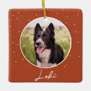 Oranje Hond Foto en Naam Kerstmis Keramisch Ornament