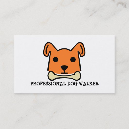 Oranje hond met Bone, Dog Walker Service Visitekaartje (Voorkant)
