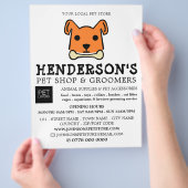 Oranje hond met bot, dierenwinkel & trimsalon flyer (Hand)
