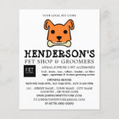 Oranje hond met bot, huisdierwinkel en kamerbaars flyer (Voorkant)