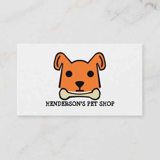 Oranje hond met bot, huisdierwinkel en kamerbaars visitekaartje (Voorkant)