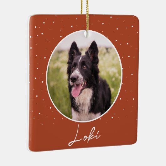 Oranje hondenfoto en naam kerst keramisch ornament (Rechts)