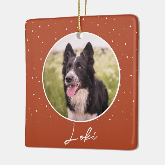 Oranje hondenfoto en naam kerst keramisch ornament (Links)