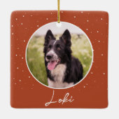 Oranje hondenfoto en naam kerst keramisch ornament (Achterkant)