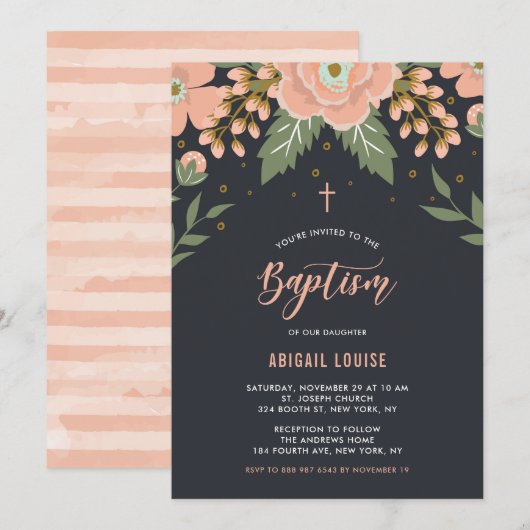 Oranje Honey Blooms Floral Baptism Invitation Kaart (Voorkant / Achterkant)