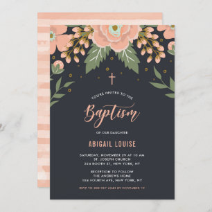 Oranje Honey Blooms Floral Baptism Invitation Kaart