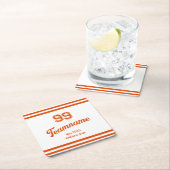 Oranje honkbalclub aangepaste spelersnummer en -te kartonnen onderzetters (Insitu)