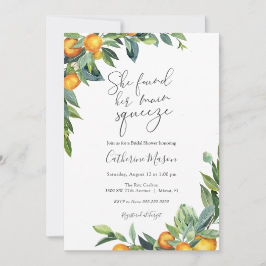 Oranje hoofduitnodiging van de knijpdouche kaart (Voorkant)