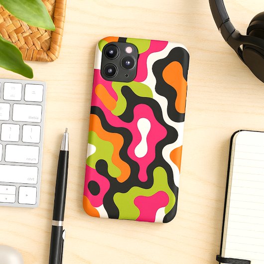 Oranje Hot Pink Black Amorphous Vormen Kunstpatroo iPhone Hoesje