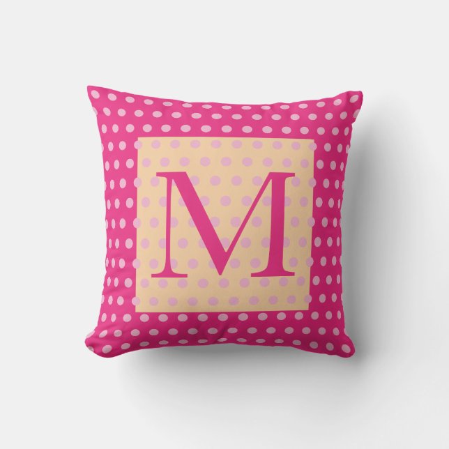 Oranje Hot Pink Polka Dot Pattern Boho Girly Buitenkussen (Voorkant)