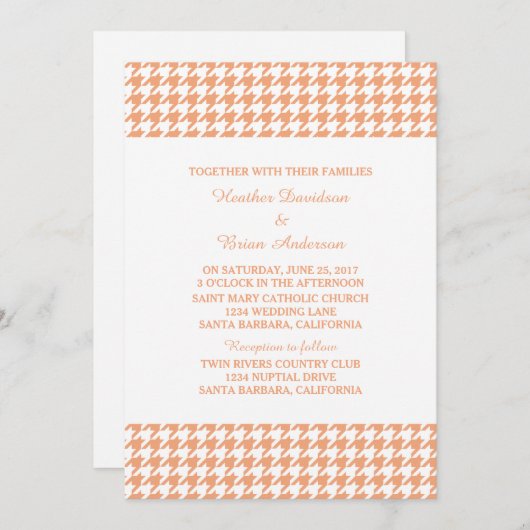 Oranje Houndstooth Wedding Invite Kaart (Voorkant / Achterkant)