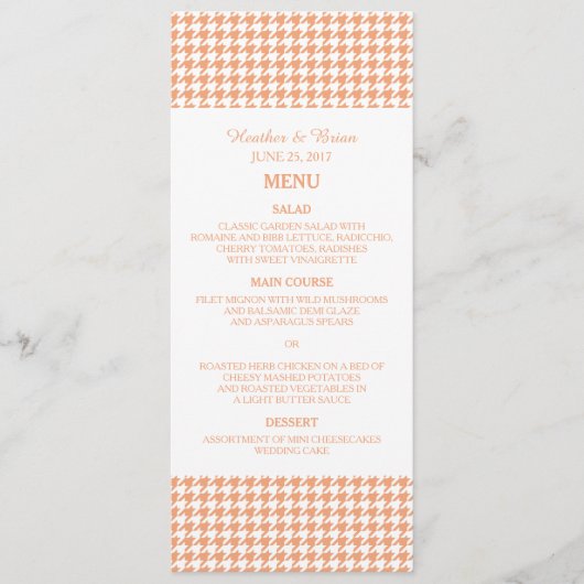 Oranje Houndstooth Wedding Menu (Voorkant)