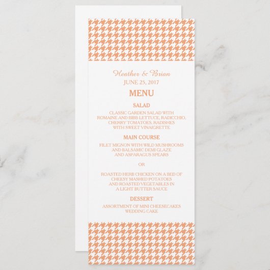 Oranje Houndstooth Wedding Menu (Voorkant / Achterkant)