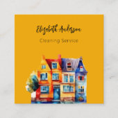 Oranje huisreinigingsdienst QR-code Vierkante Visitekaartje (Voorkant)