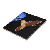 Oranje Hummingbird en Blue Hibiscus Tegeltje (Zijkant)