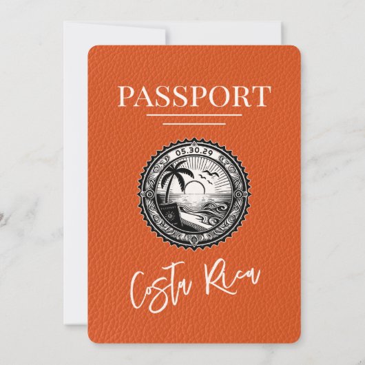 Oranje huwelijksuitnodiging Costa Rica Passport Kaart (Achterkant)