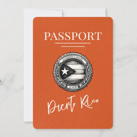 Oranje huwelijksuitnodiging Puerto Rico Passport Kaart (Achterkant)