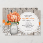 Oranje Hydrangea Mason Jar Vrijgezellenfeest Kaart (Voorkant / Achterkant)