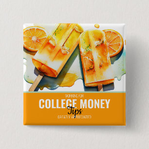Oranje ijslolly's, tips op prijs gesteld, studiege vierkante button 5,1 cm