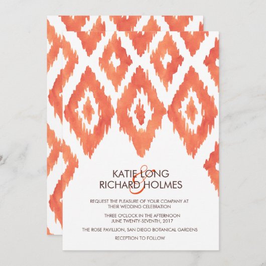Oranje Ikat Wedding Kaart (Voorkant / Achterkant)