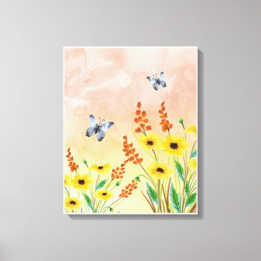 Oranje Illustratie Bloemen Canvas Afdruk (Voorkant)