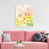 Oranje Illustratie Bloemen Canvas Afdruk (Insitu (Woonkamer))