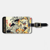 Oranje illustratie van kunstvossen met waterverf bagagelabel (Voorkant horizontaal)