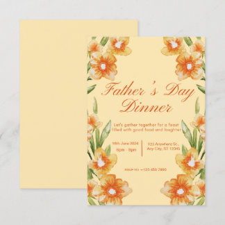 Oranje illustratieve Vaderdag Dinner Invitation Kaart